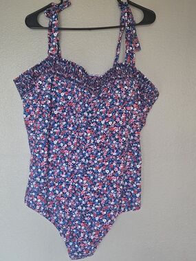 Draper James For Lands End Floral Tie-Shoulder Smocked One Piece Swimsuit 24W